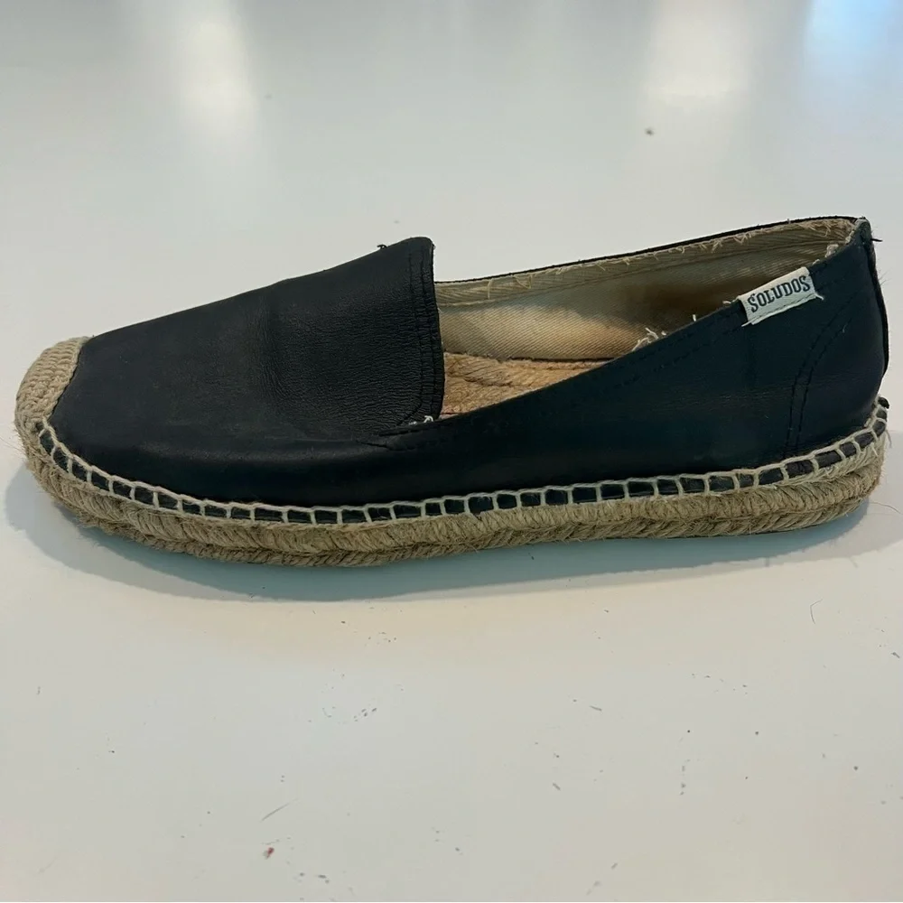 BLACK leather soludos espadrilles